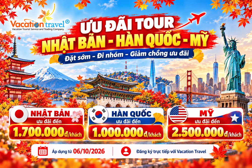 Ưu đãi tour Nhật Bản, Hàn Quốc, Mỹ 2026 – Giảm đến 2,5 triệu