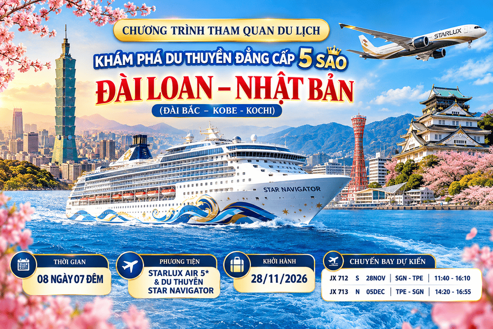 Tour Du Thuyền 5 Sao Đài Loan – Nhật Bản 8N7Đ | 28/11/2026